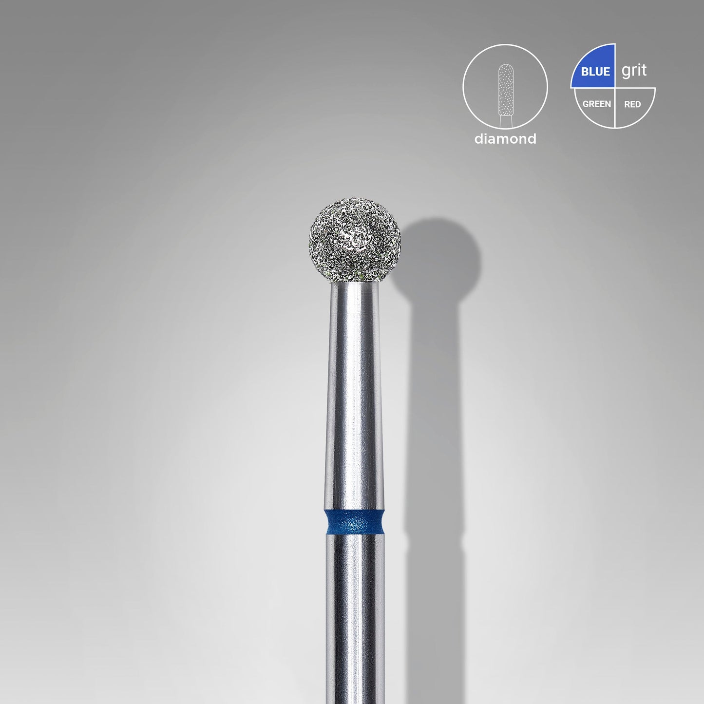 Diamond Nail Drill Bit Ball Blue EXPERT Head Diameter 3,5 Mm Diamond grinding ball on a gray background with 'diamond' branding.