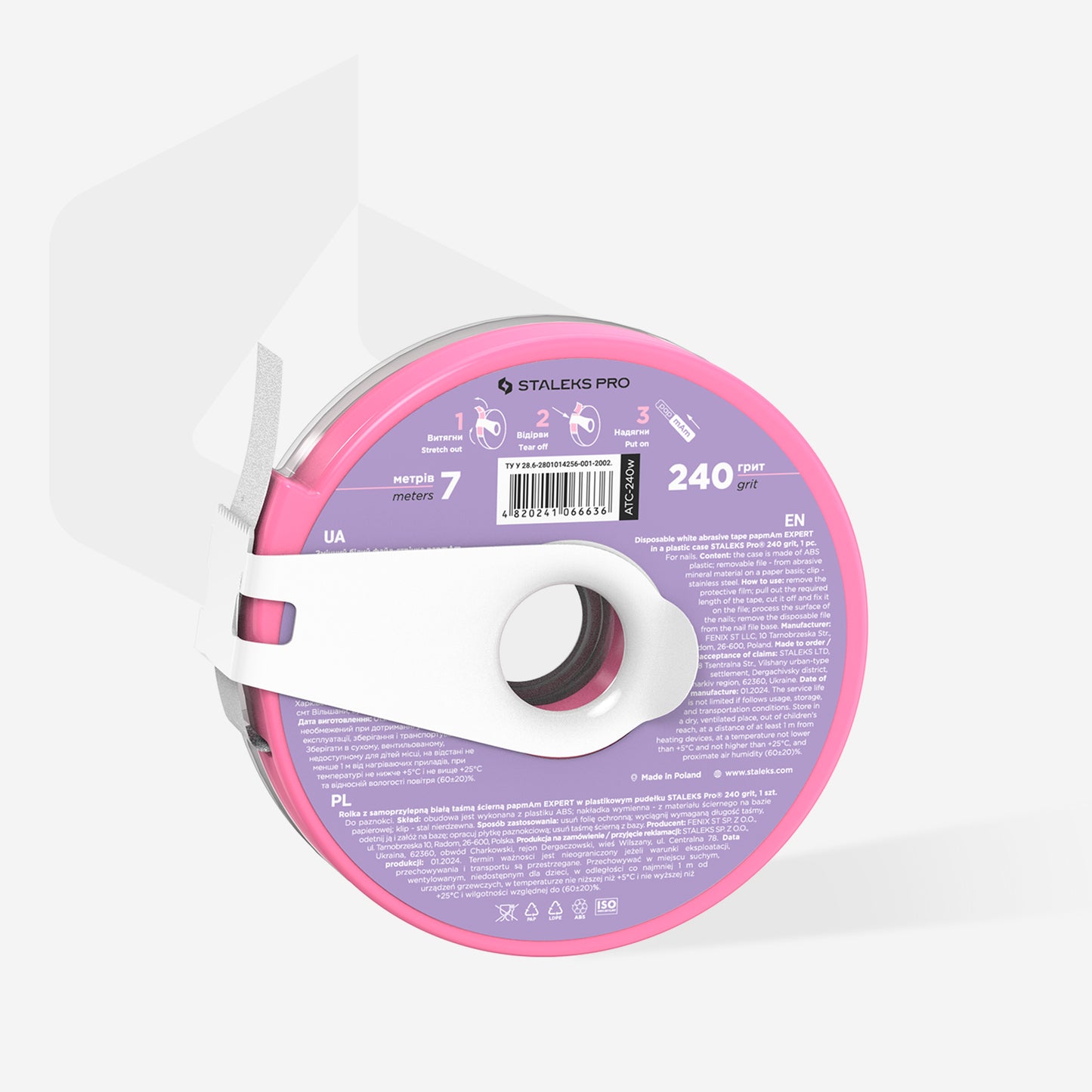 Disposable white abrasive tape papmAm EXPERT in a DONUT CASE