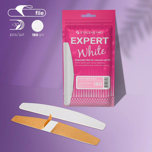 Disposable White Files For Crescent Nail File On A Soft Foam Layer EXPERT 40 (30 Pcs)
