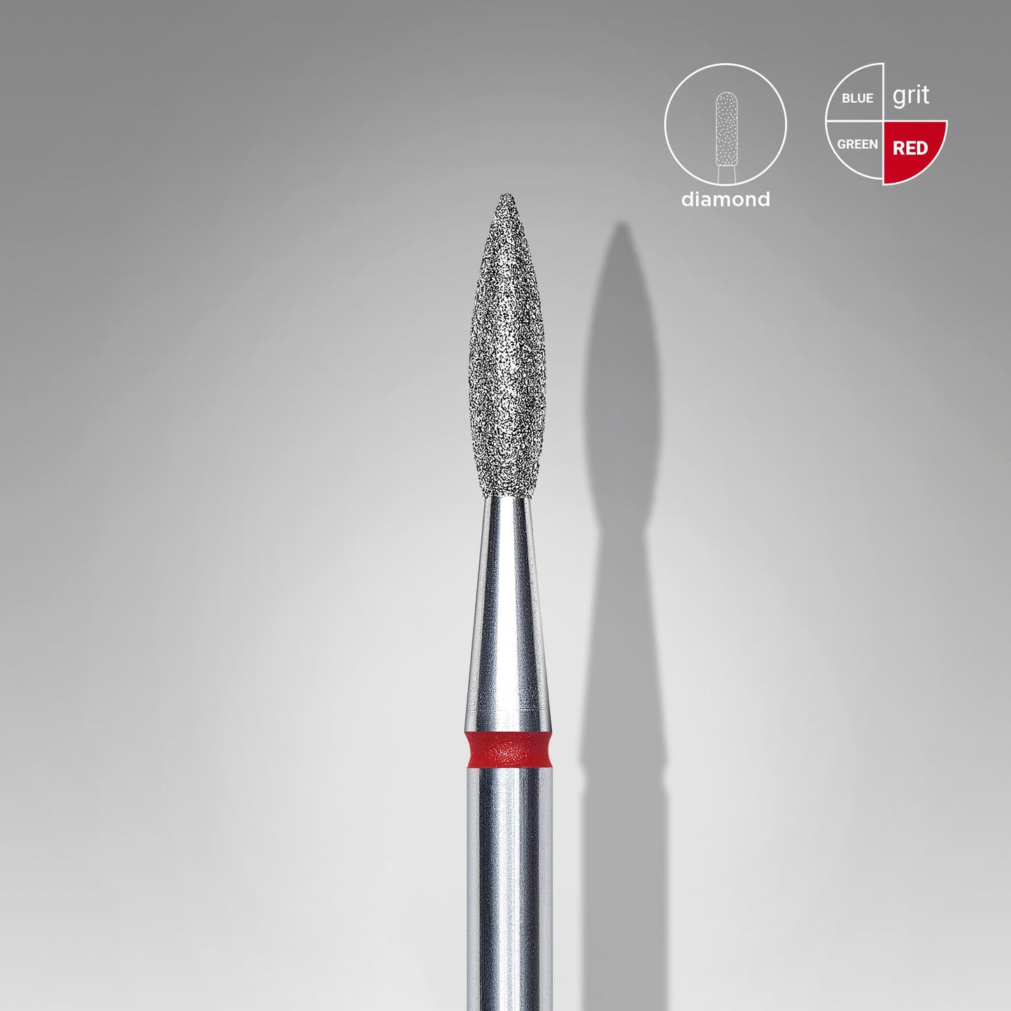 Diamond Nail Drill Bit Pointed Flame Red EXPERT Head Diameter 2,1 Mm / Working Part 8 Mm