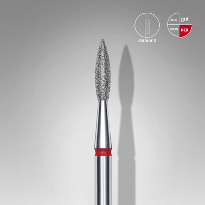 Diamond Nail Drill Bit Pointed Flame Red EXPERT Head Diameter 2,1 Mm / Working Part 8 Mm