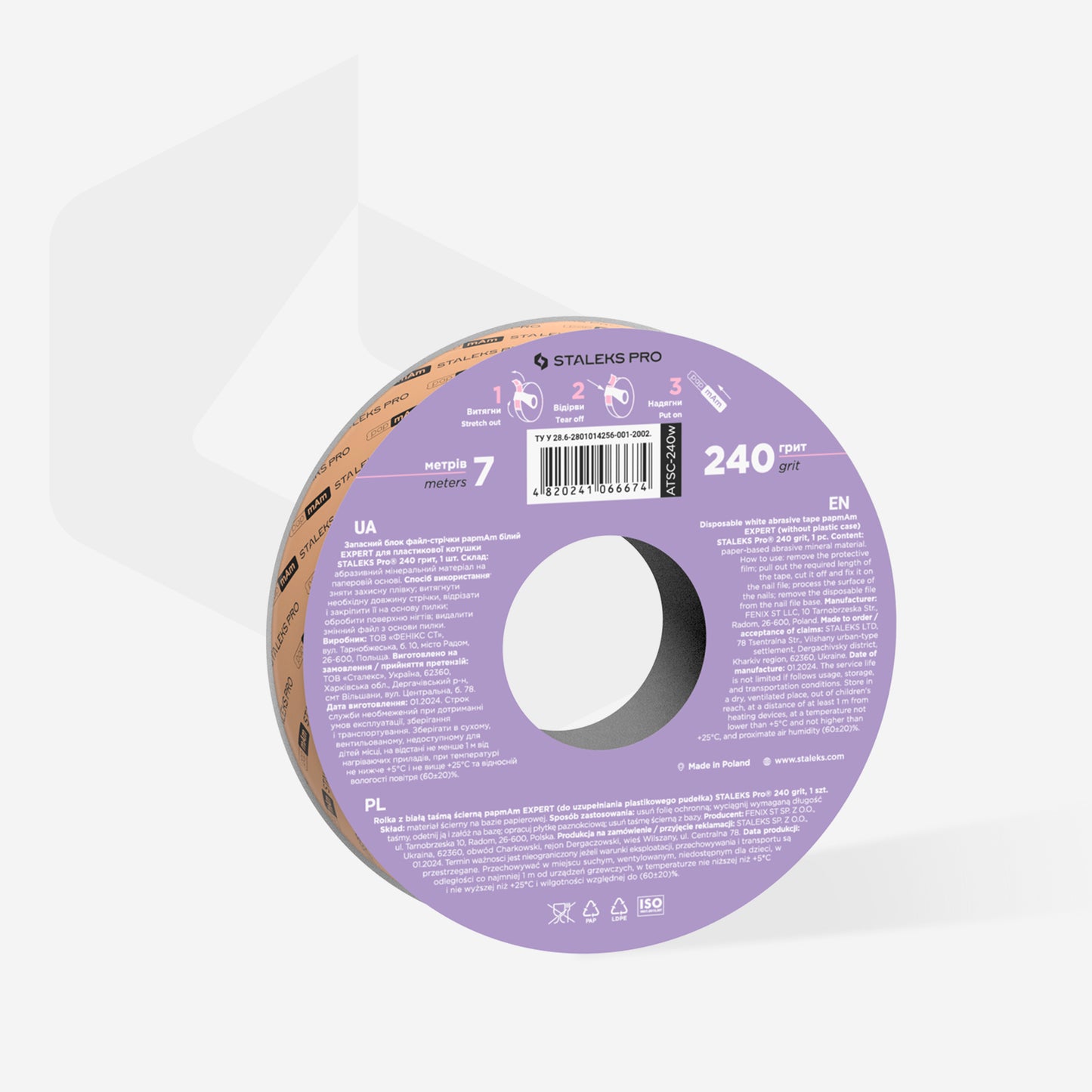 Disposable white abrasive tape papmAm EXPERT REFILL