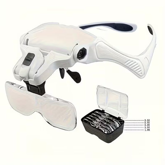 Eyeglasses bracket headband interchangeable magnifier with 2led